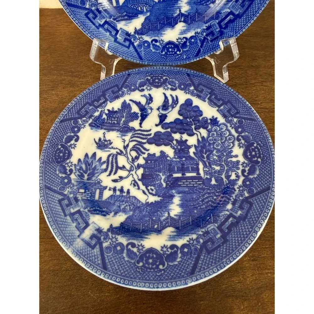 Vintage PAIR (2) Blue Willow‎ Flow Blue Japan 6